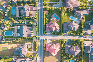 Aerial image of a residential neighborhood