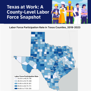 Map showing labor participation rate in Texas counties.